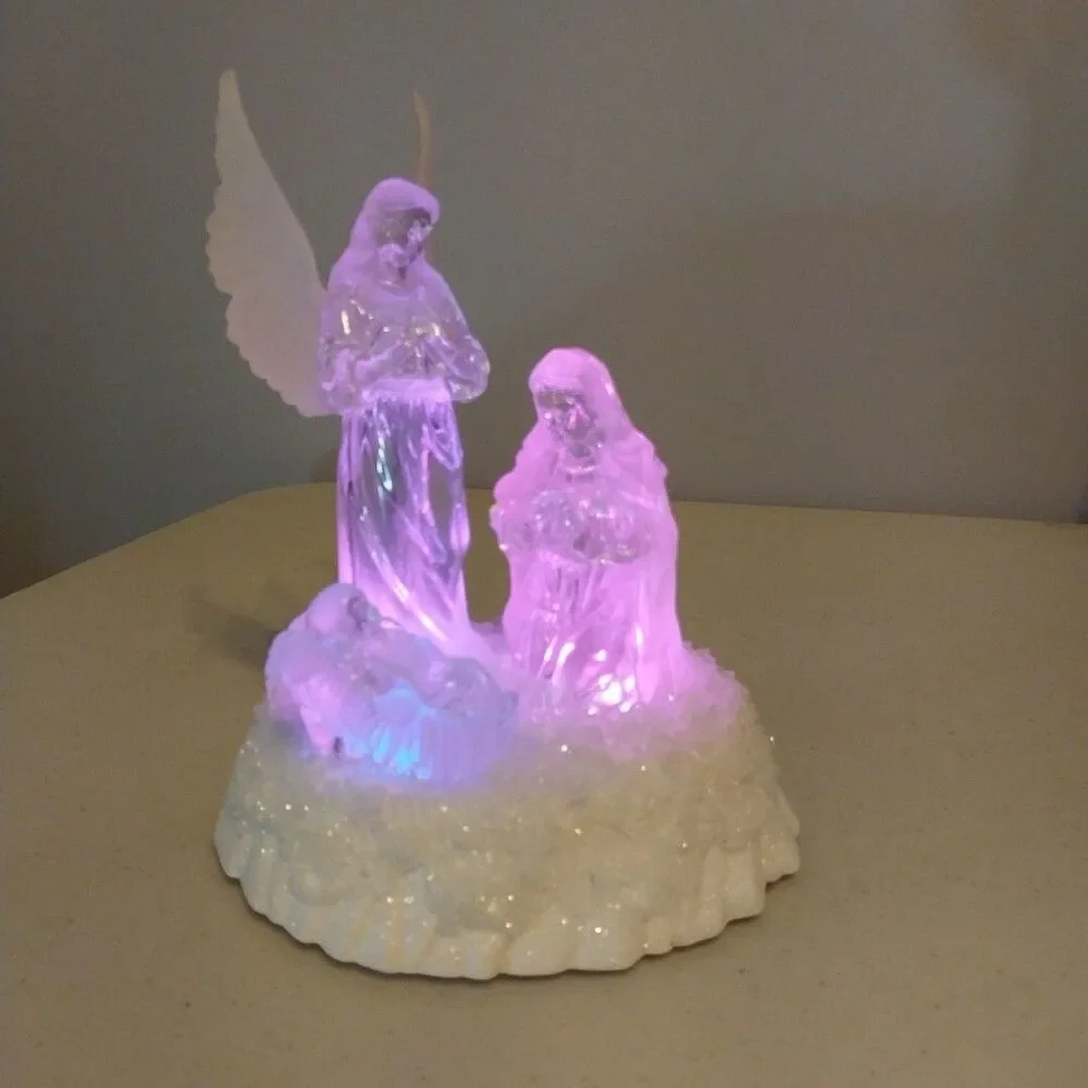 Acrylic Nativity Scene Light Up Color Changing Christmas Decor Battery Operated